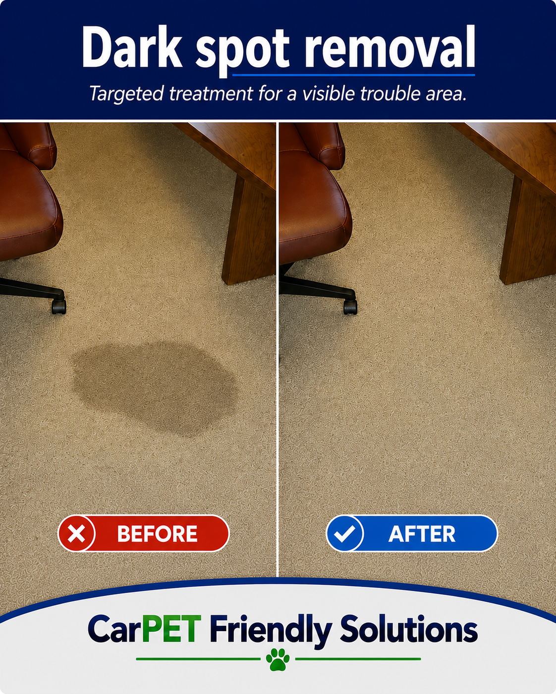 Dark spot removal before and after carpet cleaning result